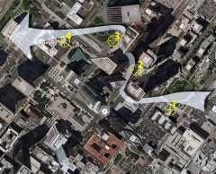 Flying-Cam, Close Range Aerial Filming, Hancock, Hancock : 
Pilot in relay operation with the Flying-Cam in the urban canyon of LA downtown
